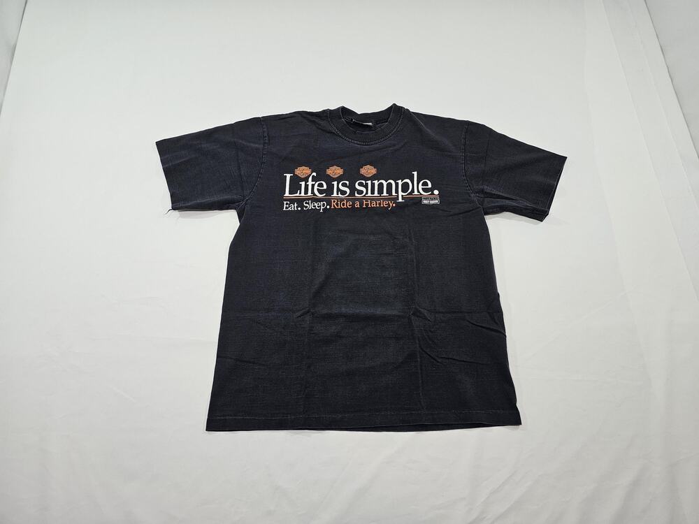 90s Harley Davidson Life Is Simple Niagra Falls Canada Black T-shirt Sz L